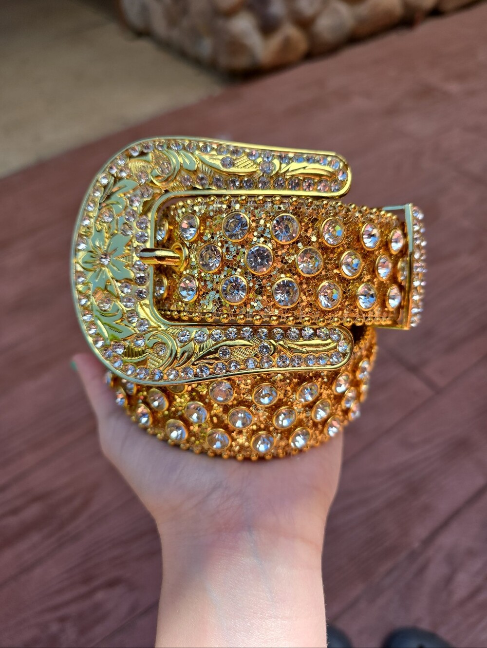 Gold Glitter Flower Buckle Belt New Womens Rhinestone Bling Rodeo Belt Small